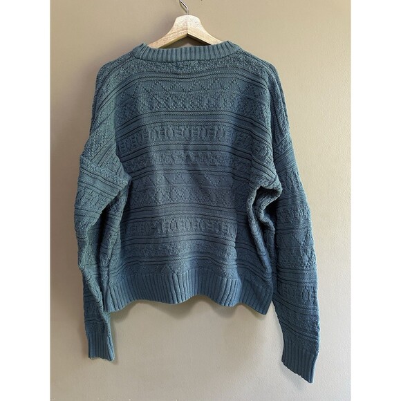 Vintage Finalist Fisherman Cable Knit Cotton Blue Sweater Mens Size L Grandpa - Picture 5 of 7